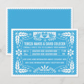 ピカド紙の恋鳥 青い結婚式 招待状 (正面/裏面)