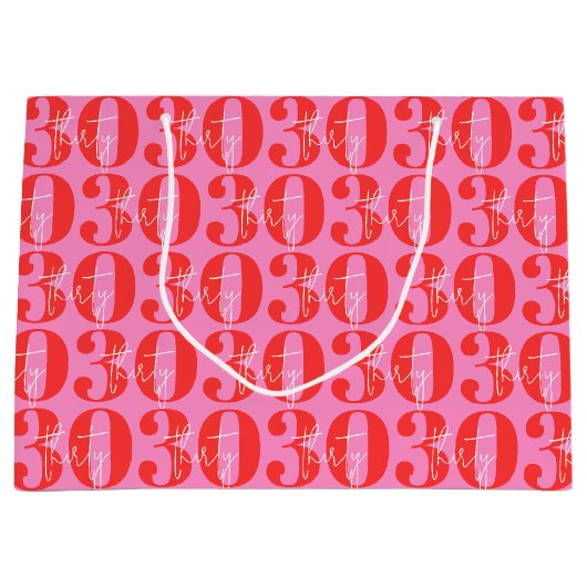 ピカラフルッはっきりしたクと赤の30歳の誕生日 ラージペーパーバッグ (正面)