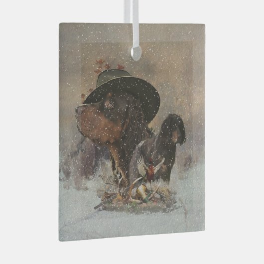 ピカルディスパニエル犬,狩りシーズン ガラスオーナメント (正面右)