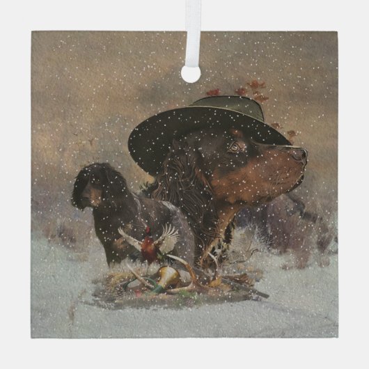ピカルディスパニエル犬,狩りシーズン ガラスオーナメント (裏面)