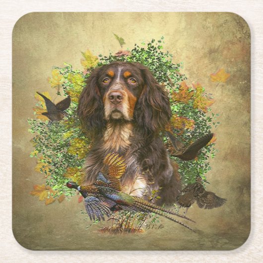 ピカルディスパニエル犬,狩りシーズン スクエアペーパーコースター (正面)
