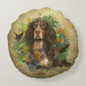 ピカルディスパニエル犬,狩りシーズン ラウンドクッション (裏面)