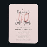 ピガーリーッスタイリッシュクモダングリッター40歳の誕生日 マグネット<br><div class="desc">良いピンクのグリッターガーリー誕生日の招待状を40に見せる。スクリプトモダン文字モノクロデザイン。コレクションの一部。</div>