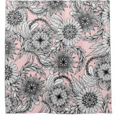 ピガーリーッモダンク白黒フローラスケッチ シャワーカーテン (正面)