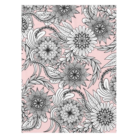 ピガーリーッモダンク白黒フローラスケッチ テーブルクロス (正面)