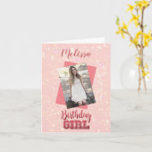 ピガーリーンクカスタム写真|Name Pink Sparkle誕生日 カード (黄色い花)