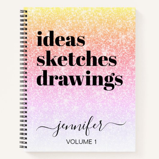 ピガーリーンクレインボーグリッターユアネームスケッチブック ノートブック (正面)