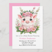ピギーお洒落至福ピンクの女の子ベビーシャワー 招待状 (正面/裏面)
