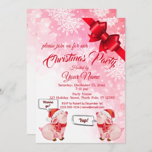 ピギーのパーティークリスマス招待状 招待状 (正面/裏面)