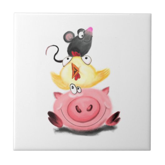 ピギーシックとマウスフレンズ陶磁器タイルおもしろい タイル (正面)