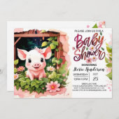 ピギーピンクパーティーフローラベビーシャワー 招待状 (正面/裏面)