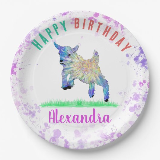 ピギーヤギの女の子の誕生日パーティー名 ペーパープレート (正面)