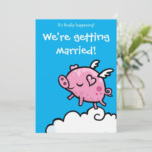 ピギー飛んでいる結婚式の招待 招待状 (スタンド正面)