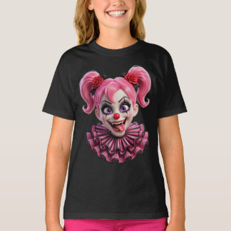 ピクサースタイルのハロウィンTシャツPNG スプーキー ピンク クラウン ガール Tシャツ