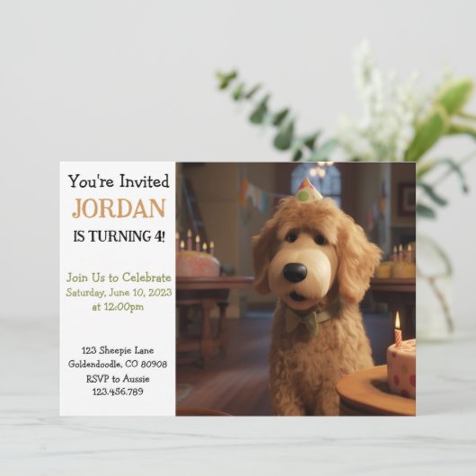 ピクサースタイルゴールデンドール誕生日招待状 招待状 (スタンド正面)