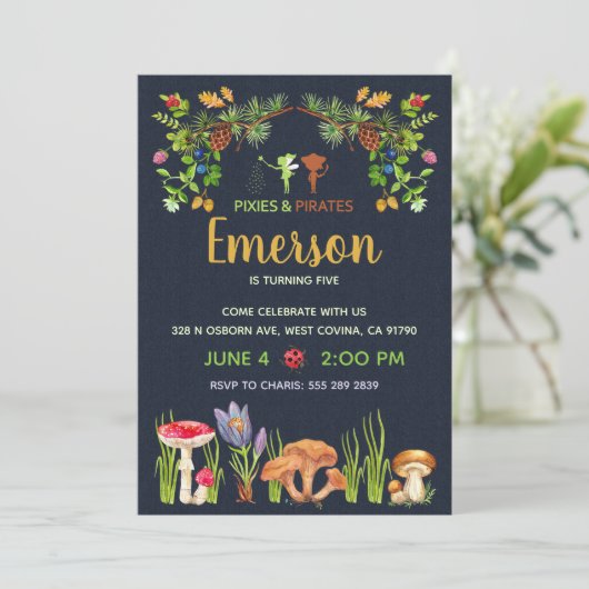 ピクシーズ·アンド·パイレーツ·フェアリー·ガーデン誕生パーティー 招待状 (スタンド正面)