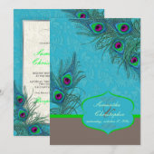 ピクシーデザインの孔雀のチャーム 招待状 (正面/裏面)