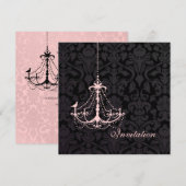 ピクシーデザインズ ピンク シャンデリア+フローラ ダマスク 招待状 (正面/裏面)