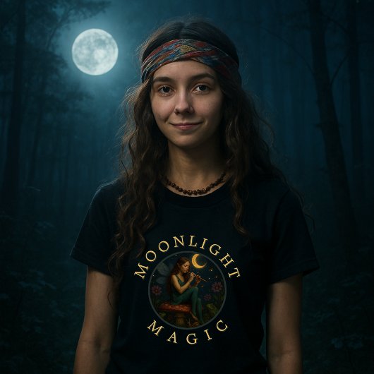 ピクシー小妖精や小人フェアリーとキノコのフルート Tシャツ