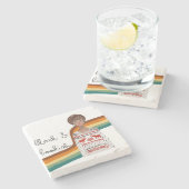 ピクシー・ヘアカットの黒本好き女の子 ストーンコースター (横)