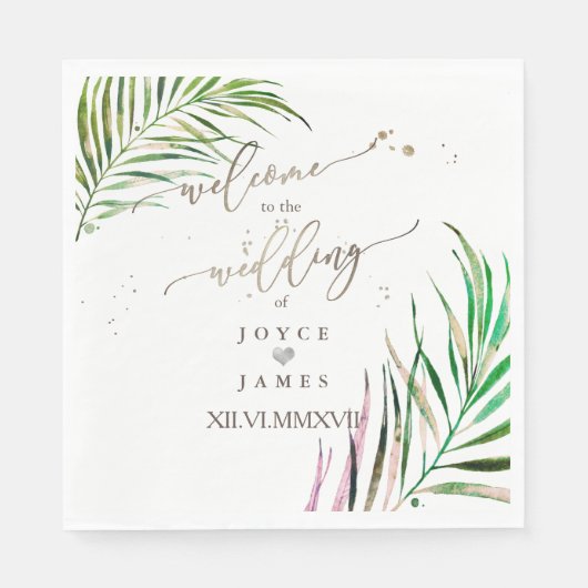 ピクスデジン水の色のパームの葉 スタンダードランチョンナプキン (正面)