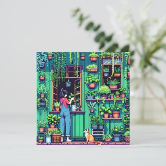 ピクセパーソナライズされたルアートガーデン誕生日 カード (スタンド正面)