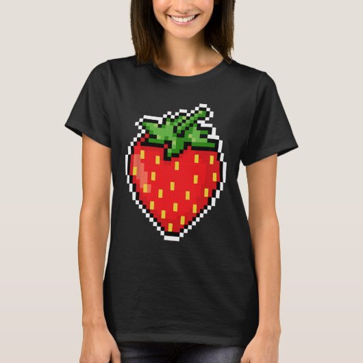 ピクセルいちご80年代テレビゲームハロウィン Tシャツ (正面)