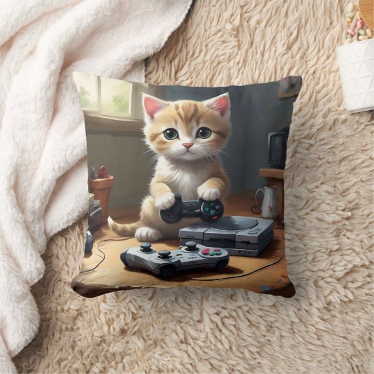ピクセルの手：ゲーマーの子猫のアクション" クッション (ブランケット)