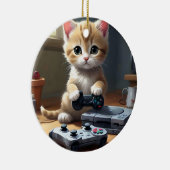 ピクセルの手:ゲーマーの子猫のアクション" セラミックオーナメント (右)