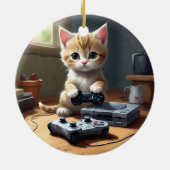 ピクセルの手:ゲーマーの子猫のアクション" セラミックオーナメント (裏面)
