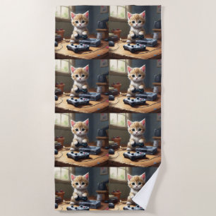 ピクセルの手:ゲーマーの子猫のアクション" ビーチタオル