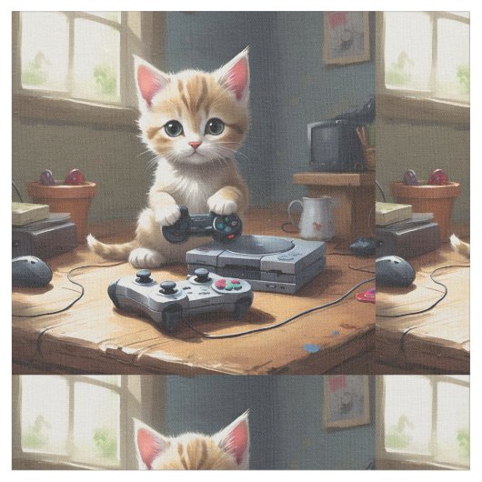 ピクセルの手：ゲーマーの子猫のアクション" ファブリック (クローズアップ)