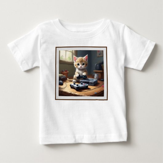 ピクセルの手：ゲーマーの子猫のアクション" ベビーTシャツ (正面)