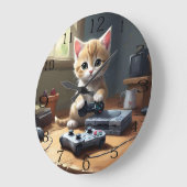 ピクセルの手：ゲーマーの子猫のアクション" ラージ壁時計 (傾斜)