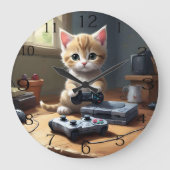 ピクセルの手：ゲーマーの子猫のアクション" ラージ壁時計 (正面)