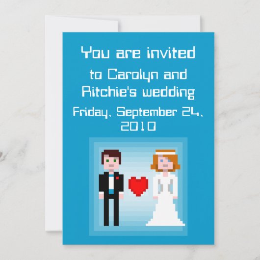 ピクセルの新郎新婦-結婚式招待状-青 招待状 (正面)