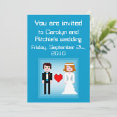 ピクセルの新郎新婦-結婚式招待状-青 招待状 (スタンド正面)