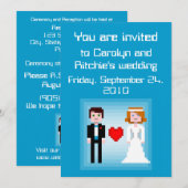 ピクセルの新郎新婦-結婚式招待状-青 招待状 (正面/裏面)