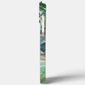 ピクセルの霧雨のテクスチャ上の光沢のある緑と青の花 Case-Mate iPhoneケース (裏面 / 左)