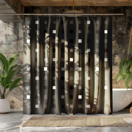 ピクセルよくはしゃぐチェックの黒いグレーのパターン シャワーカーテン