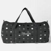 ピクセルよくはしゃぐチェックの黒いグレーのパターン ダッフルバッグ (正面)