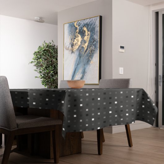 ピクセルよくはしゃぐチェックの黒いグレーのパターン テーブルクロス