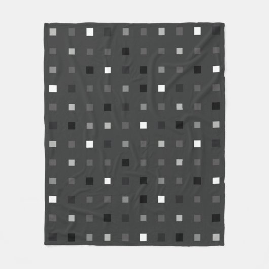 ピクセルよくはしゃぐチェックの黒いグレーのパターン フリースブランケット (正面)