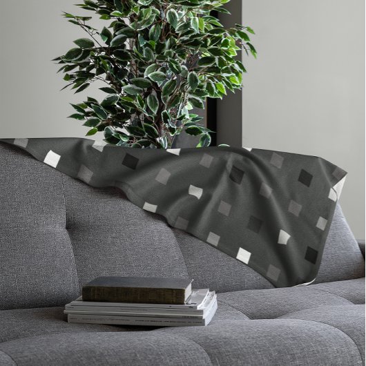 ピクセルよくはしゃぐチェックの黒いグレーのパターン フリースブランケット