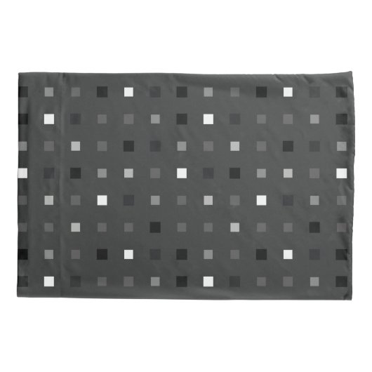 ピクセルよくはしゃぐチェックの黒いグレーのパターン 枕カバー (裏面)