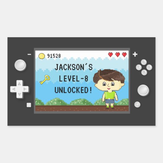 ピクセルアーケードビデオゲームコントローラ子供の誕生日 長方形シール (正面)