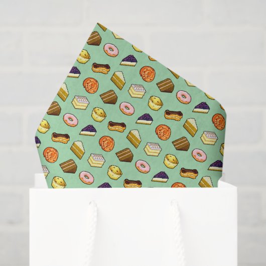 ピクセルアートおいしいケーキのパティセリーパターン 薄葉紙 (ギフトバッグ)