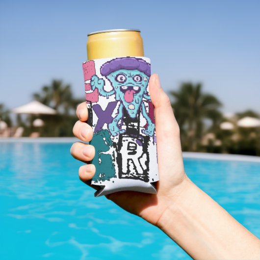 ピクセルアートとブルーモンスター スリム缶クーラー (インサイチュ プール)