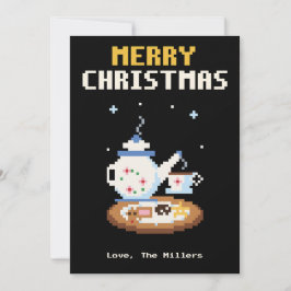 ピクセルアートのクリスマスカード: 紅茶とクッキー シーズンカード