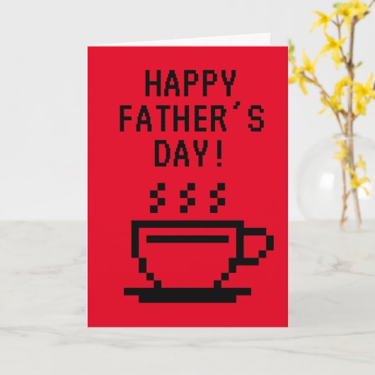 ピクセルアートのコーヒーカップがデザインされた父の日のカード カード (黄色い花)